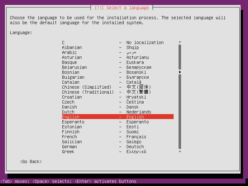 Select English as language